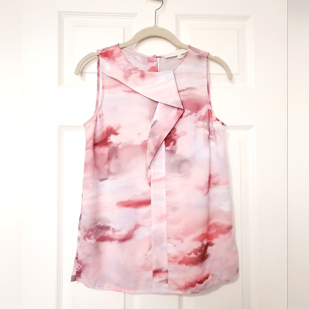 Willow & Thread pink blue sky print sleeveless tank top S cloud sunset button
